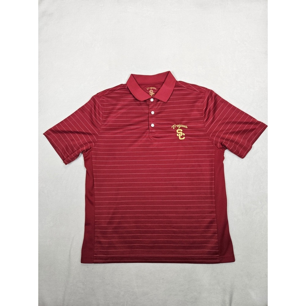 USC Trojans Men's Polo‎ Shirt Size Large Red Striped NCAA College University